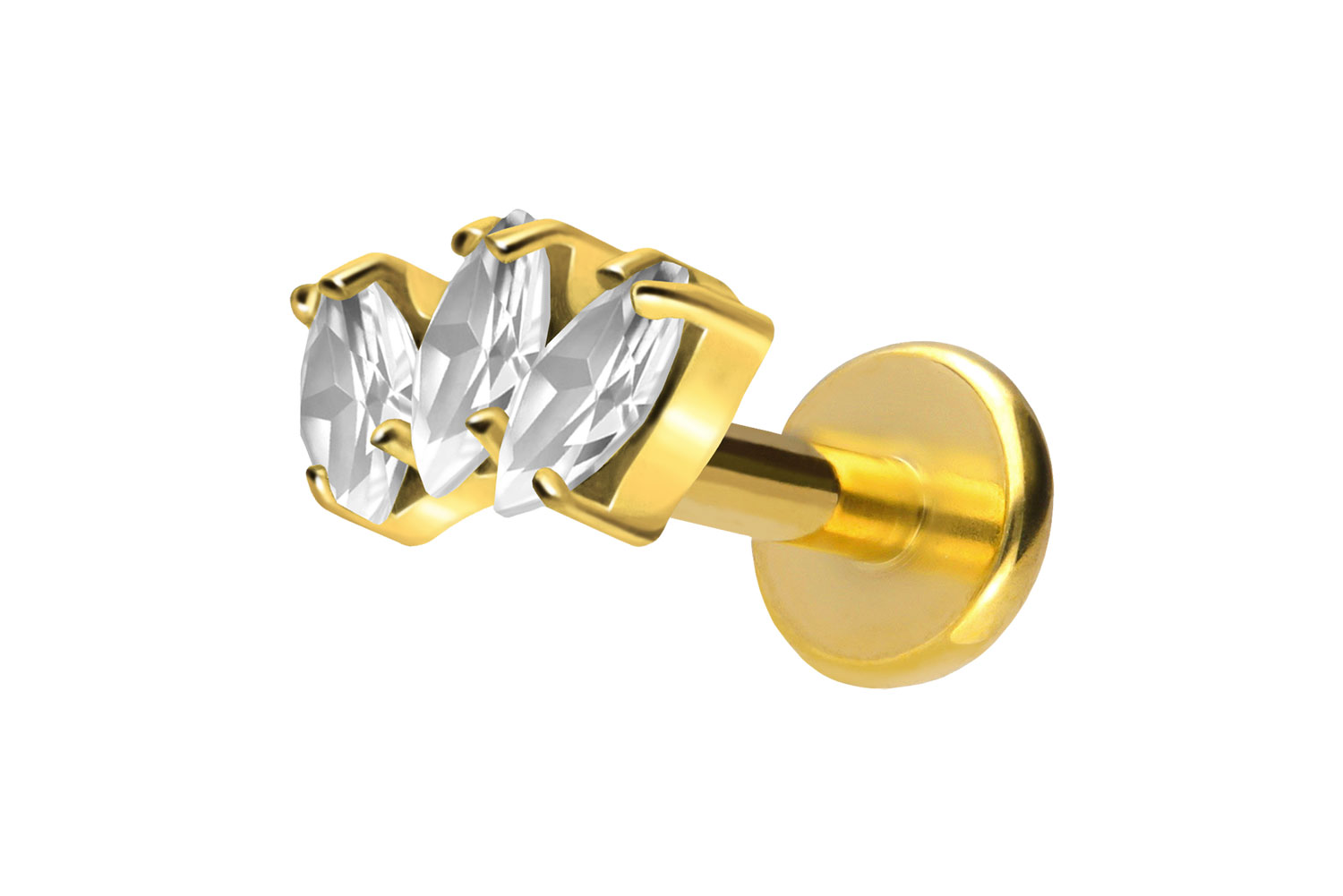 Titan Labret Piercing mit Push Fit 3 KRISTALLTROPFEN